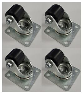 25mm Roller Bearing Bore Black Nylon Plate Fit Swivel Castor Set of 4 (Low Level) - 240Kg Per Set of 4