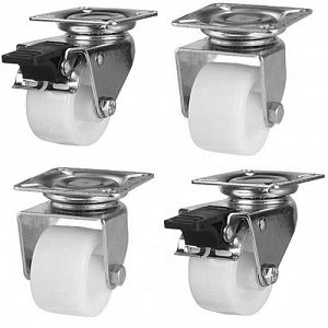 50mm Wide Tread White Nylon Wheel Set of 4 (Low Level)-240Kg Per Set of 4