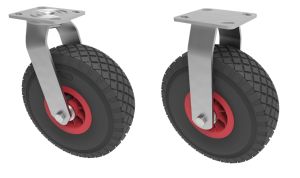 260mm Puncture Proof Plastic Centred Swivel & Fixed Castors (Large Plate) 120KG