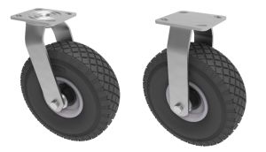 260mm Pneumatic Steel Centred Swivel & Fixed Castors (Large Plate) 200KG
