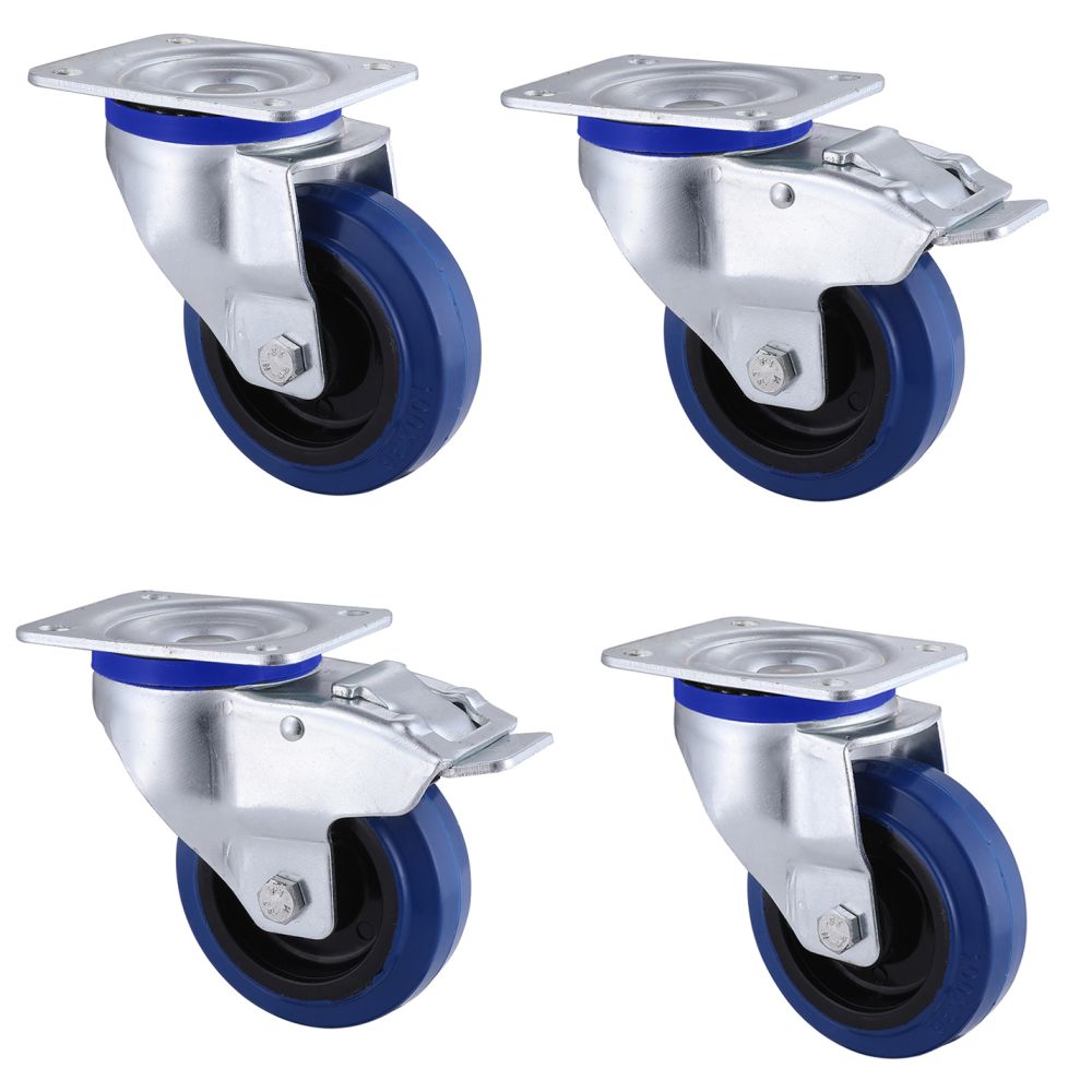 100mm Blue Elastic Rubber Castors (Set of 4)