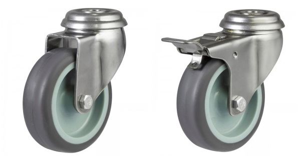 75mm Grey Thermoplastic Stainless Steel Single Bolt Hole Castors (50kg)