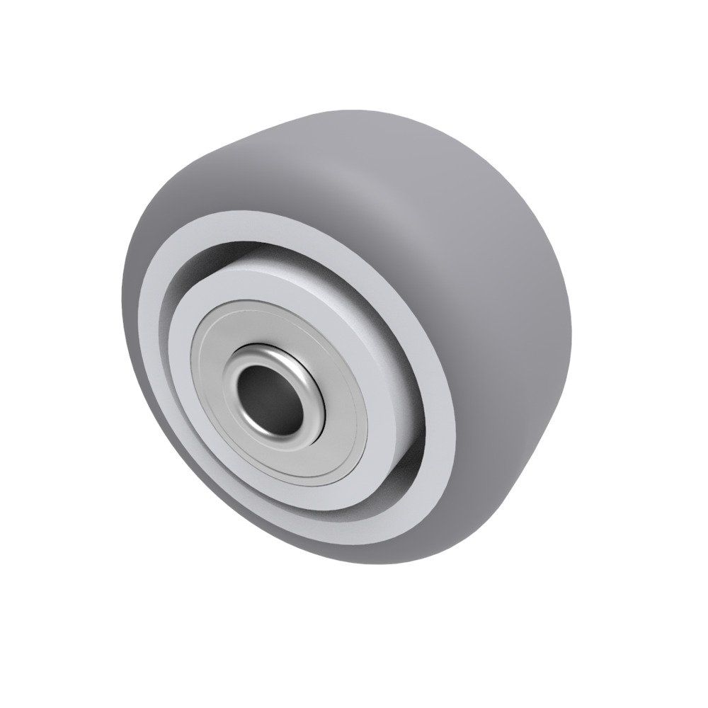 50mm Grey Thermo Plastic Rubber Wheel with 8mm Ball Bearing Bore (50kg)