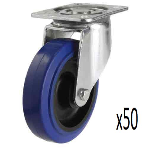 100mm Blue Rubber Swivel Castors - BOX OF 50 (Bulk Quantity Special Offer)