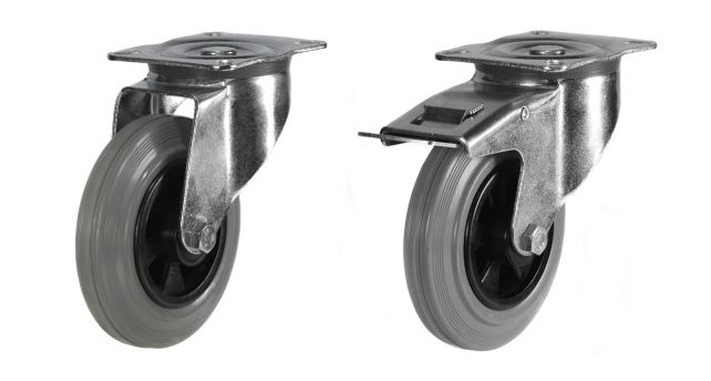 100mm Grey Non-Marking Rubber Swivel & Swivel/Brake Castors (Special Offer)