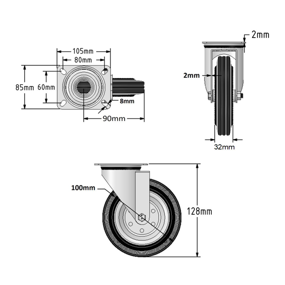 100mm Wheel Diameter (Steel Centre)