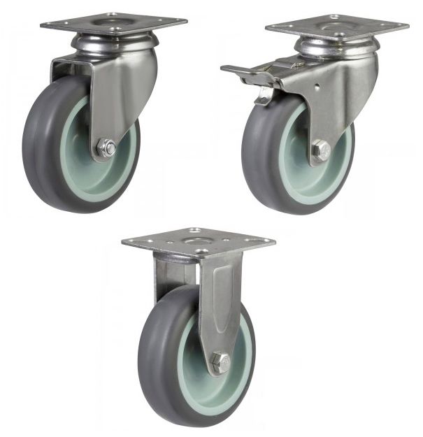 50mm Thermoplastic Non-Marking Rubber Stainless Steel Plate Fitting Castors (40kg)