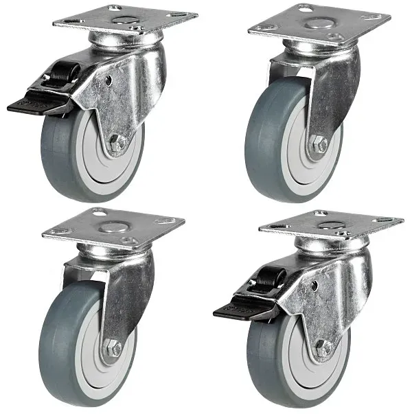 100mm Grey Rubber Non-Marking Apparatus Plate Fitting Castors (Set of 4)