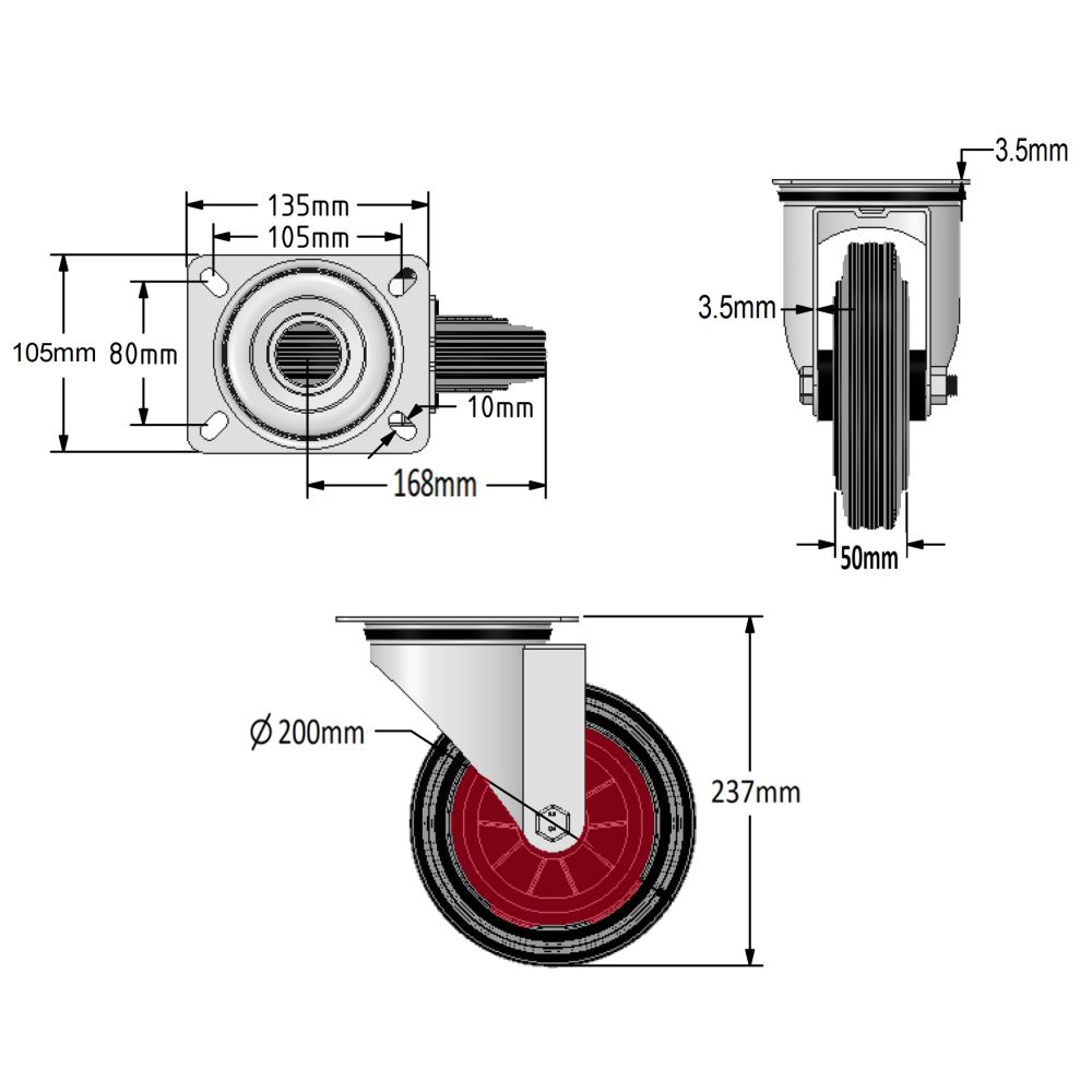 200mm Wheel Diameter (Plastic Centre)