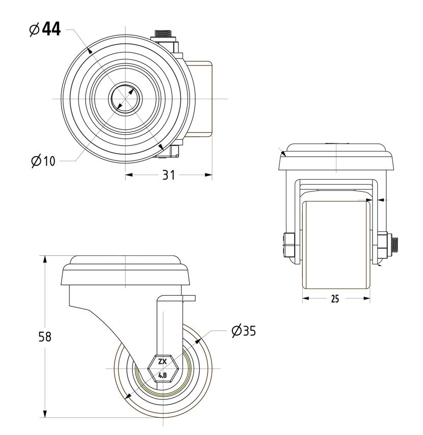 PUSH/PULL TOGGLE CLAMP RETRACTABLE CASTOR - PLHD35PTBJ