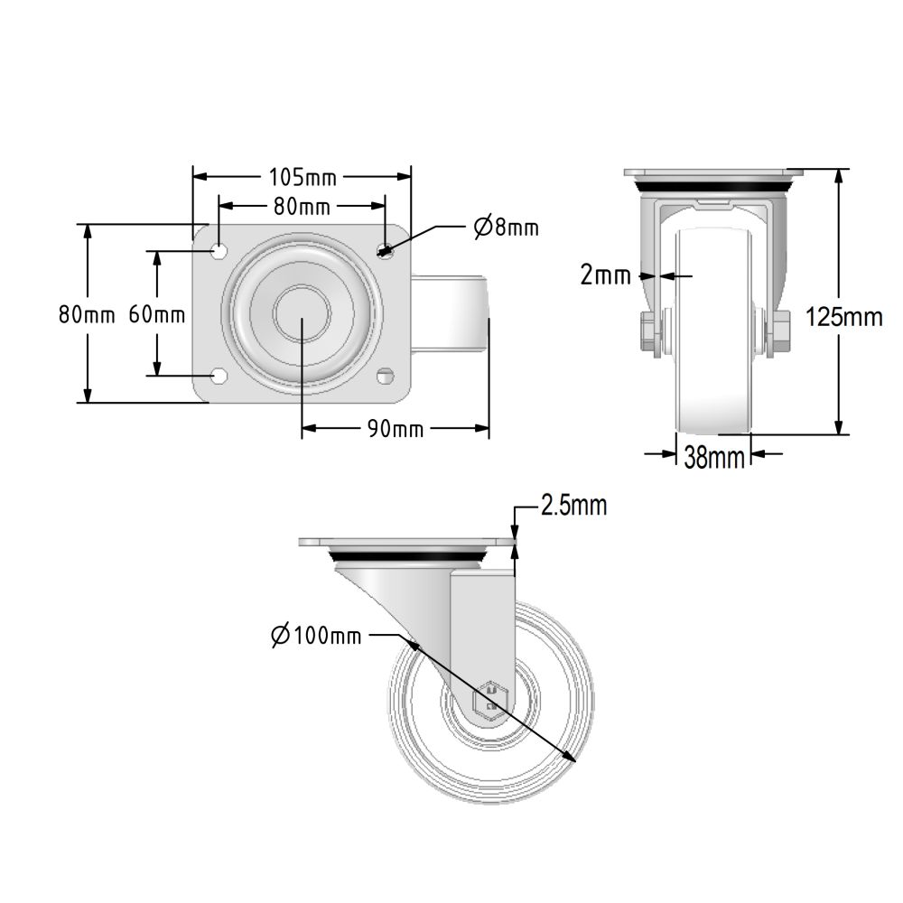 100mm Swivel Castor With Nylon Wheel Box 50 Bulk Buy (200kg)