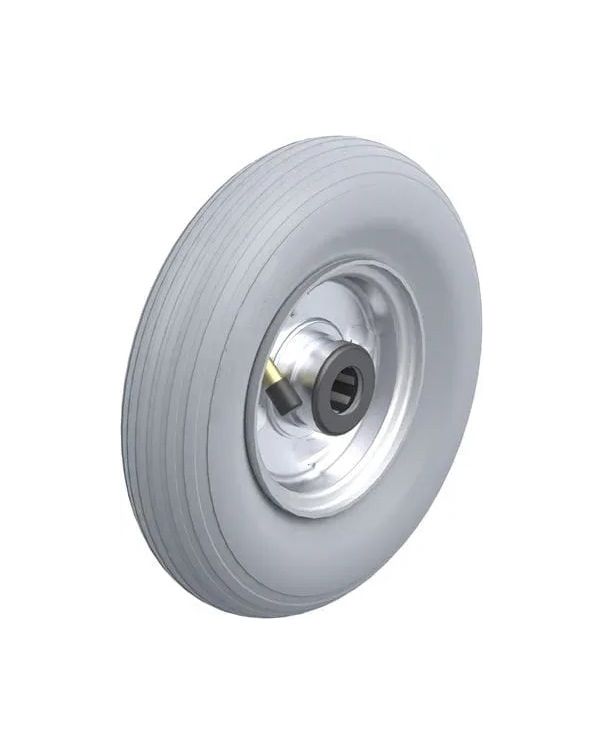 200mm Pneumatic Solid Steel Centre Wheel 4ply Grey Ribbed Tread (200x50 Tyre - 20mm BORE) - 75Kg