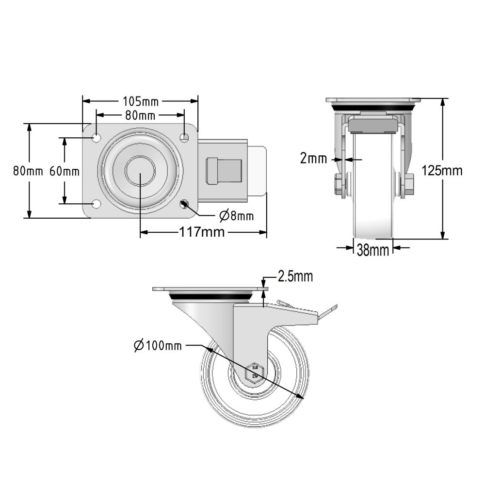 100mm White Nylon Castors (Set of 4)