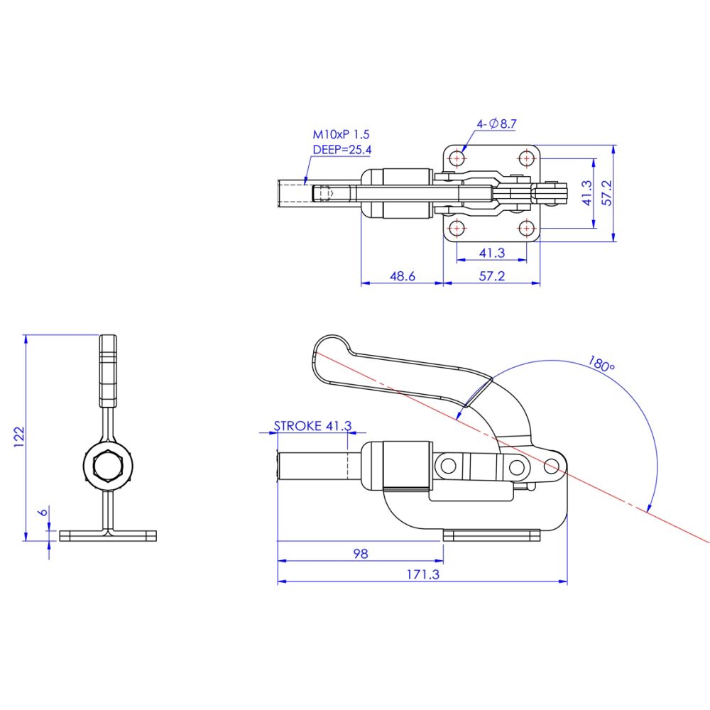 PUSH/PULL TOGGLE CLAMP RETRACTABLE CASTOR - PLHD35PTBJ