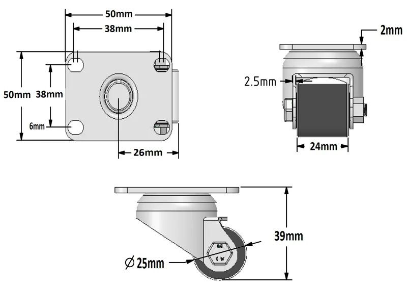 Heavy Duty 25mm Nylon Swivel Plate Fit (LOW LEVEL)