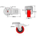 125mm Red Polyurethane Single Bolt Hole Fitting Castors (Set of 4)