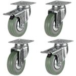 100mm Grey Rubber Non-Marking Economy Plate Fitting Castors (Set of 4)