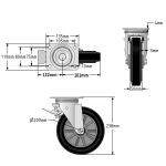 200mm Rubber Tyre/Steel Centre Wheel Diameter Bin Castor (SET OF 4)