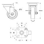 50mm Grey Rubber Non-Marking Economy Plate Fitting Castors (Set of 4)