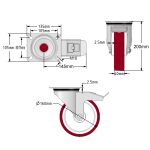 160mm Stainless Steel Swivel & Braked Castors with Non-Marking Maroon Polyurethane/Nylon Wheel Set of 4 (1050Kg per Set)