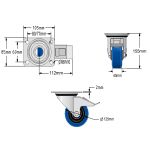 125mm Stainless Steel Swivel, Fixed & Braked Castor with Blue Elastic Rubber/Nylon Wheel