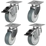 100mm Grey Rubber Non-Marking Apparatus Plate Fitting Castors (Set of 4)