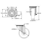 200mm Stainless Steel Swivel & Braked Castors with White Nylon Wheel Set of 4 (1500Kg per Set)