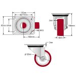 125mm Stainless Steel Swivel & Braked Castors with Non-Marking Maroon Polyurethane/Nylon Wheel Set of 4 (750Kg per Set)
