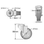 75mm Grey Non-Marking Rubber Economy Single Bolt Hole Fitting Castors (Set of 4)