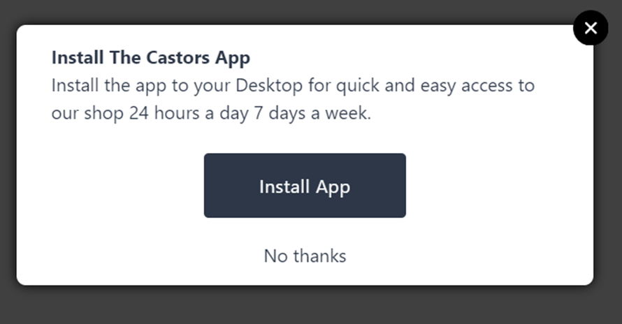 Image of App Install popup message on desktop