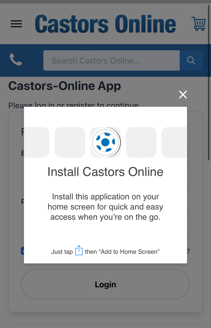 Image of Castors app installation message on iPhone screen